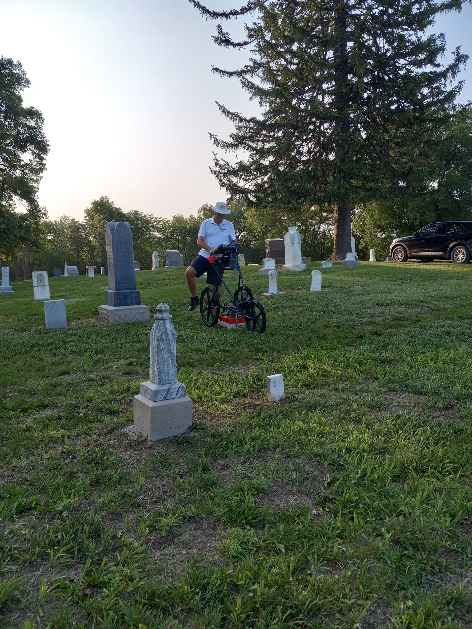 Recalibrating after backing up at Indian Valley Cemetery.